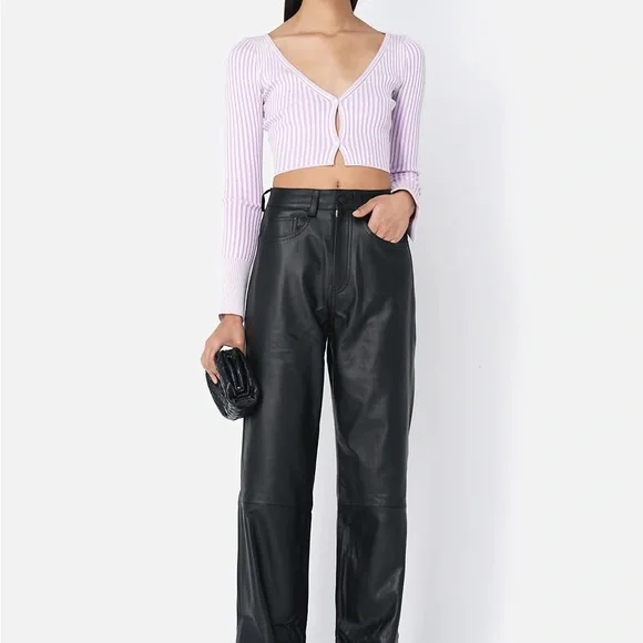 John Elliott Cropped Rib Knit Silk Cotton Cardigan – Pink – Size L - Picture 3 of 6